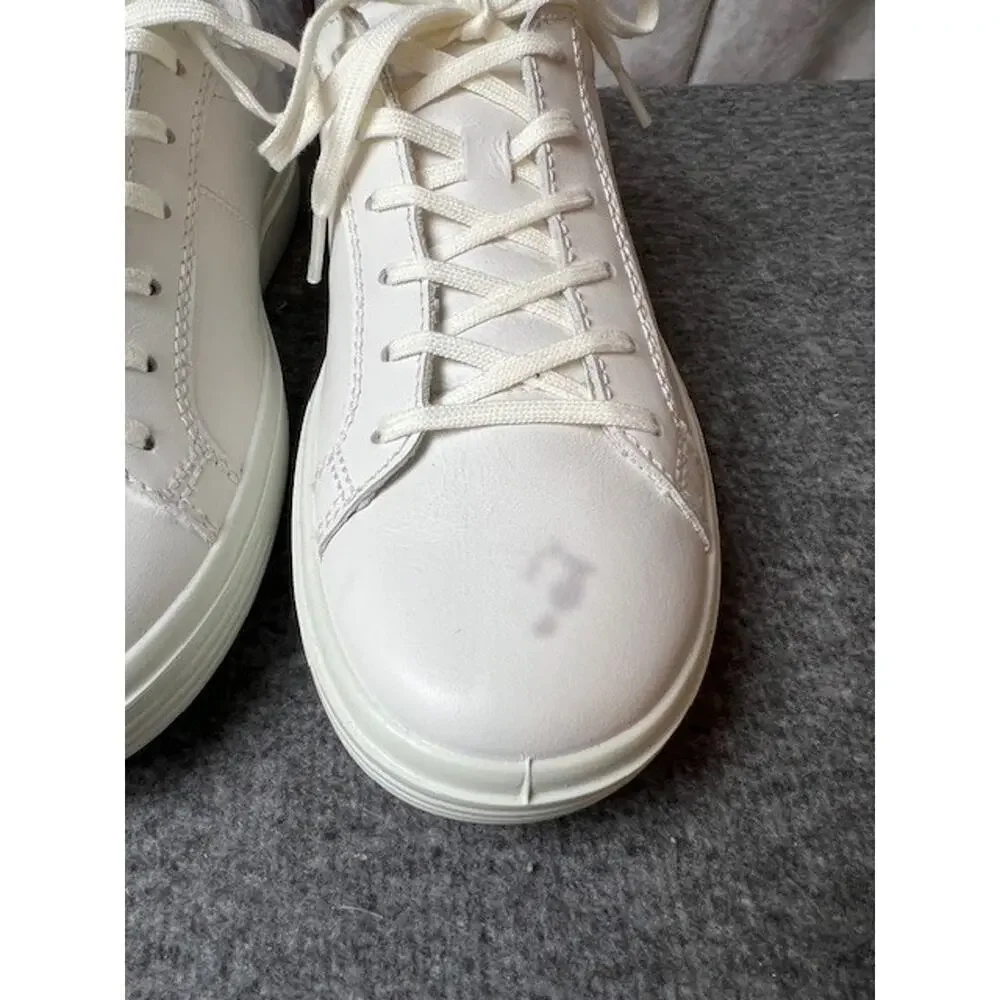 ECCO Shoes Womens 38 Soft Classic Casual Sneakers White Leather Lace Up Low - Picture 3 of 10